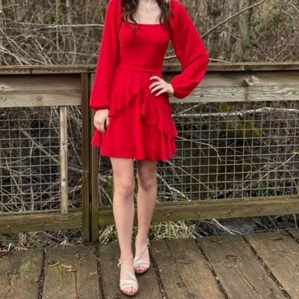 Francesca's Long Sleeve Red Dress - Picture 1 of 5
